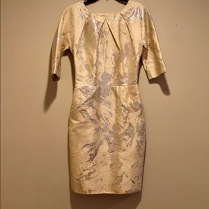 Lela Rose Gold Three-Quarter Sleeve Dress